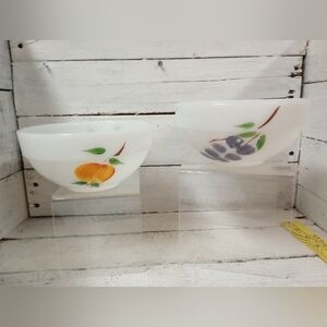 Vintage Fire King Fruit Bowls Set of 2 – Peach & Grape – Milk Glass Cottagecore